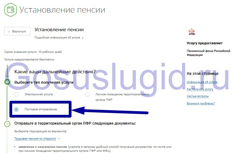 Как подать заявление о назначении пенсии через госуслуги в электронном виде образец заполнения